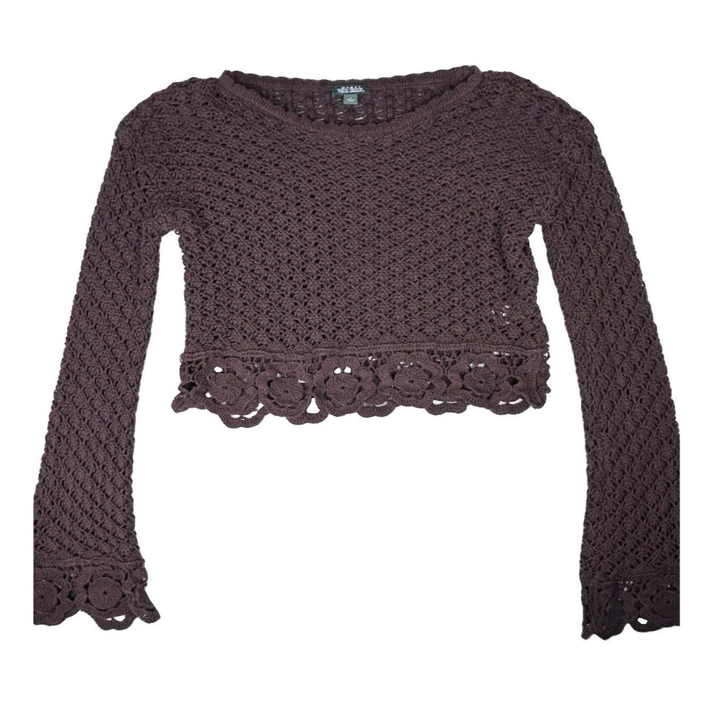 NWT Wild Fable Womans Crochet Sweater Top Chocolate Brow Small Long Sleeve Boho